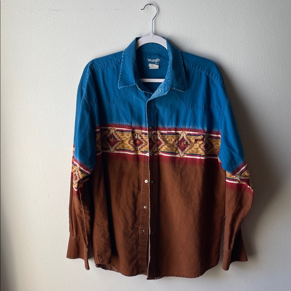 Wrangler Blue and Brown Patterned Shirt